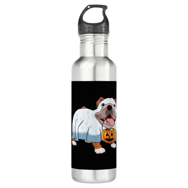 Ghost Bulldog Halloween Hund Edelstahlflasche (Vorderseite)
