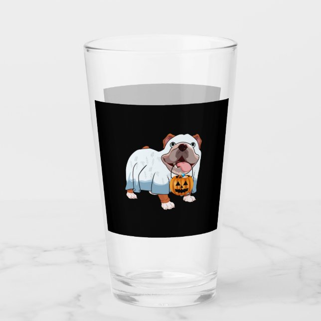 Ghost Bulldog Halloween Hund Glas (Vorderseite)