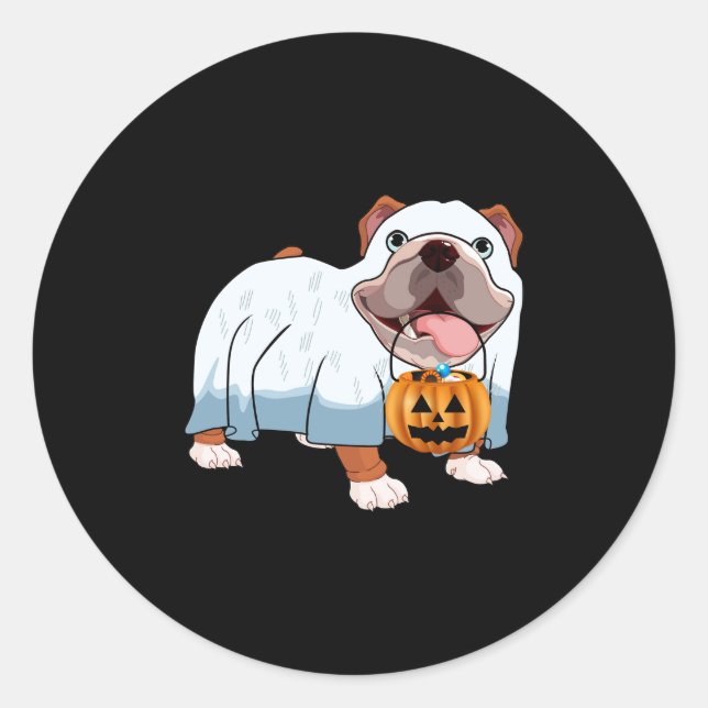 Ghost Bulldog Halloween Hund Runder Aufkleber (Vorderseite)
