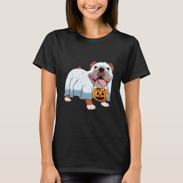 Ghost Bulldog Halloween Hund T-Shirt (Vorderseite)