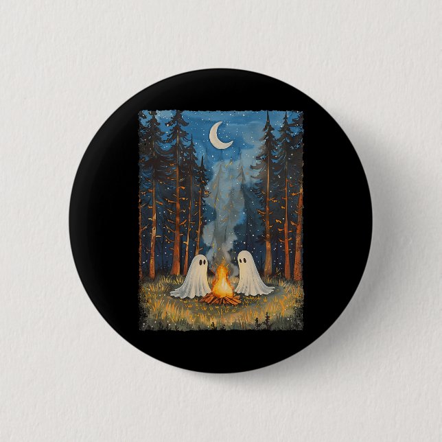 Ghost Campfire Camping Lover Forest Gothic Hallowe Button (Vorderseite)