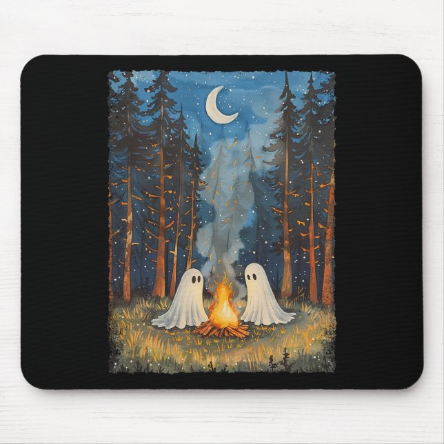 Ghost Campfire Camping Lover Forest Gothic Hallowe Mousepad (Vorne)