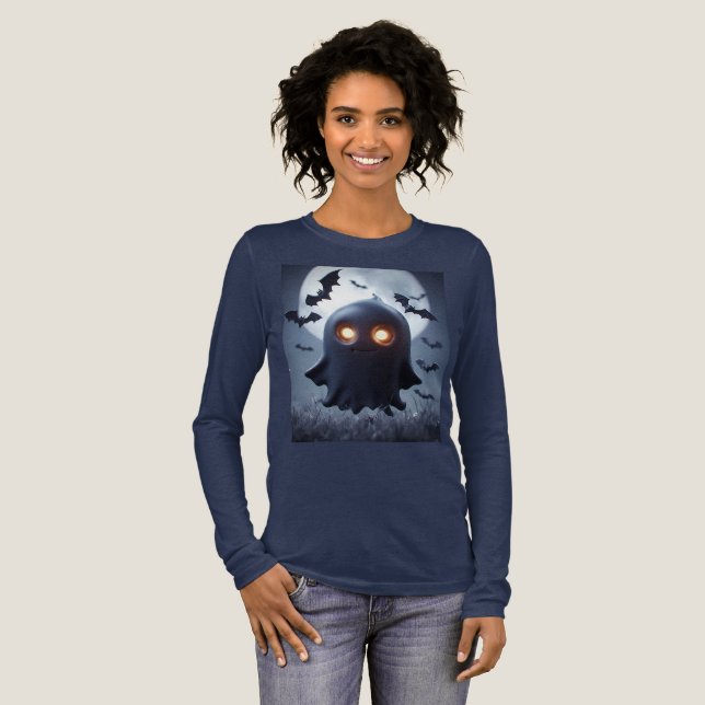 Ghost-Cartoon mit Fledermäusen Tri-Blend Shirt (Volle Vorderseite)