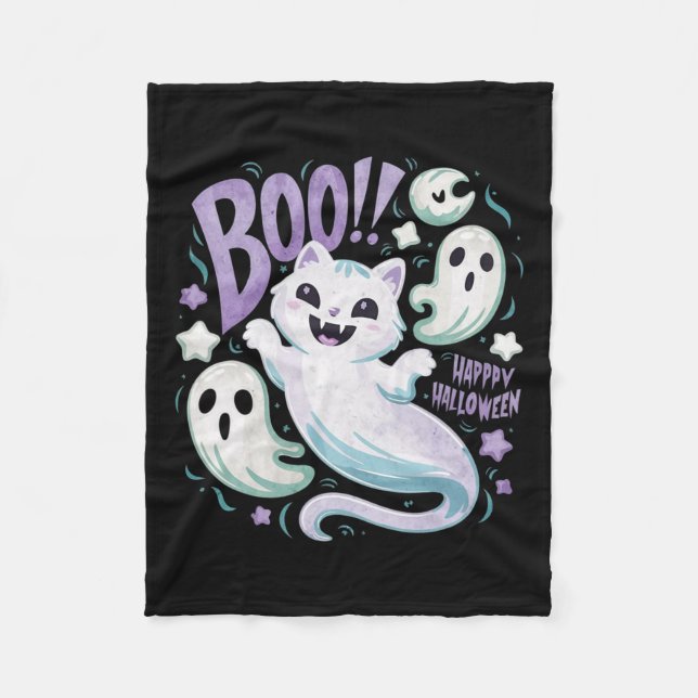 Ghost Cat Boo Kitty Halloween Fleecedecke (Vorderseite)