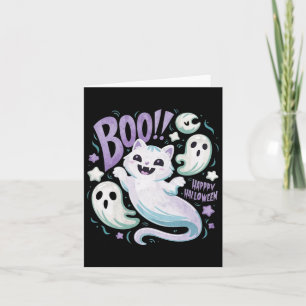 Ghost Cat Boo Kitty Halloween Karte