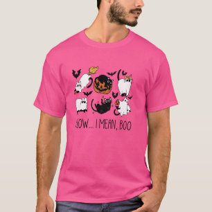 Ghost Cat Meow I Mean Boo Halloween For Cat Lover T-Shirt