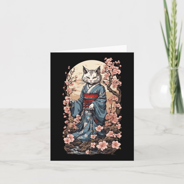 Ghost Cat mit Kimono Japanisch Yokai Folklore Desi Karte (Vorderseite)