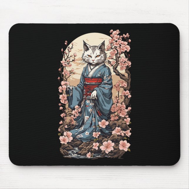 Ghost Cat mit Kimono Japanisch Yokai Folklore Desi Mousepad (Vorne)