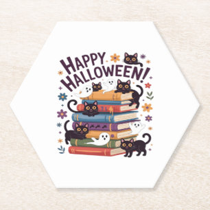 Ghost Cat Reading Books Lover Gift Halloween Spoo Untersetzer