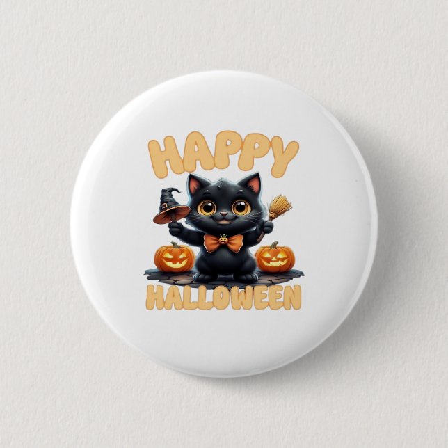 Ghost Cat T-Shirt, Halloween Shirt, Spooky Niedlic Button (Vorderseite)