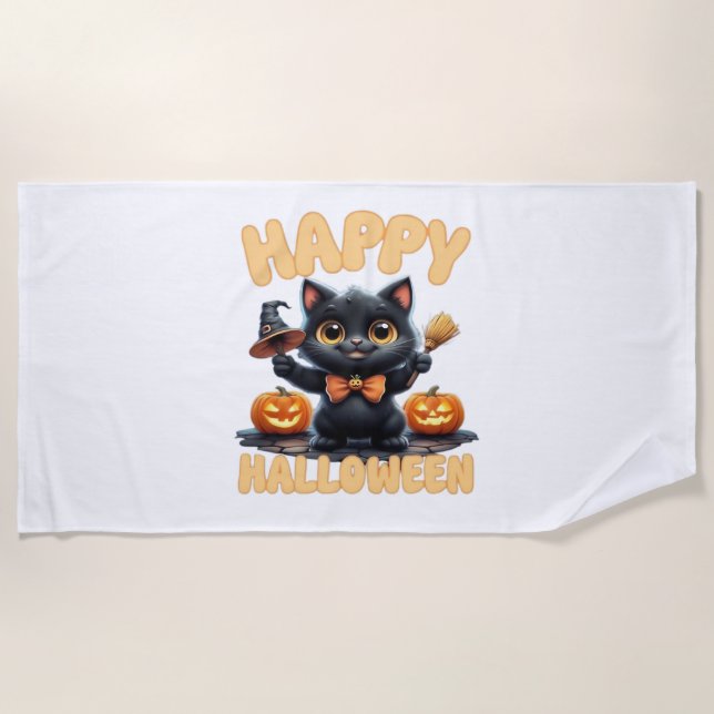 Ghost Cat T-Shirt, Halloween Shirt, Spooky Niedlic Strandtuch (Vorderseite)