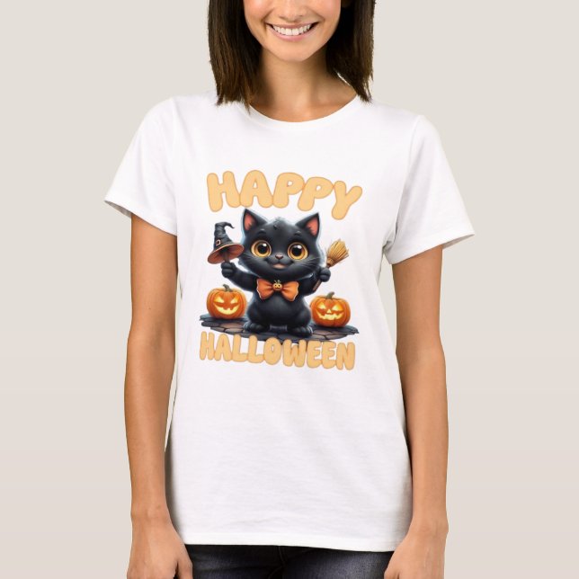 Ghost Cat Tee, Halloween Shirt, Spooky Cute, Unise T-Shirt (Vorderseite)