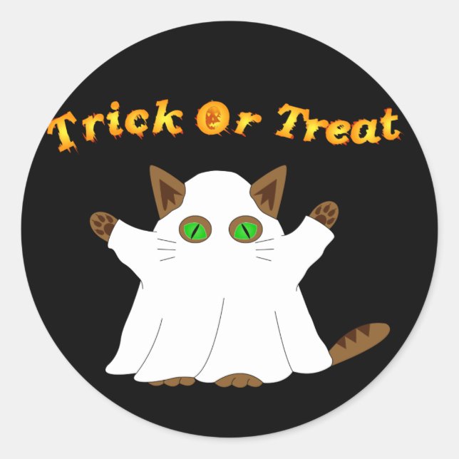 Ghost Cat Trick oder Treat Runder Aufkleber (Vorderseite)