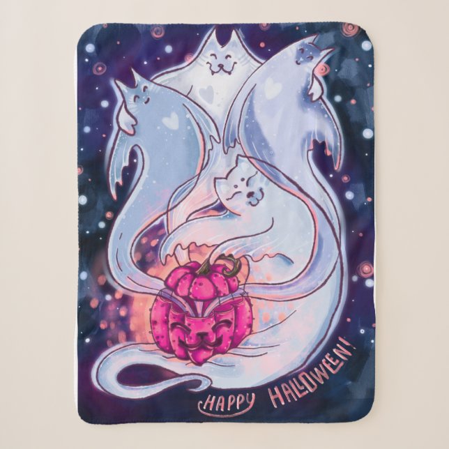 Ghost Cats Pumpkin Blanket Sherpadecke (Vorderseite)