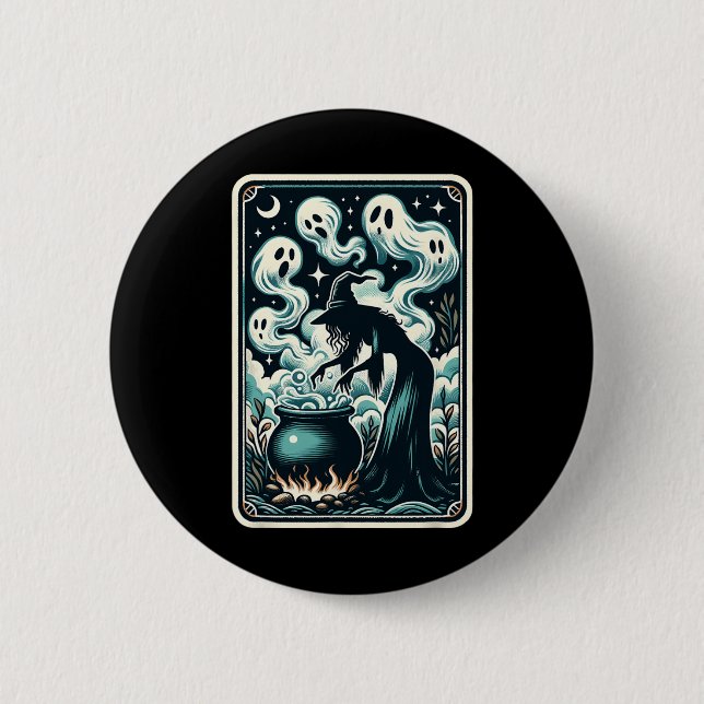 Ghost Cauldron Gothic Supernatural Tarot Card Button (Vorderseite)