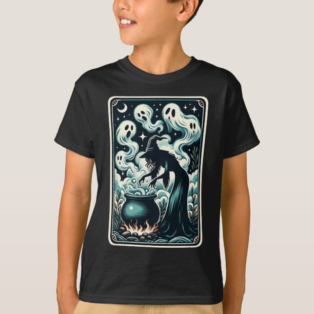 Ghost Cauldron Gothic Supernatural Tarot Card T-Shirt (Vorderseite)