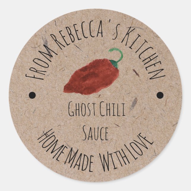 Ghost Chili Homemade Hot Sauce Kraft Papier Runder Aufkleber (Vorderseite)
