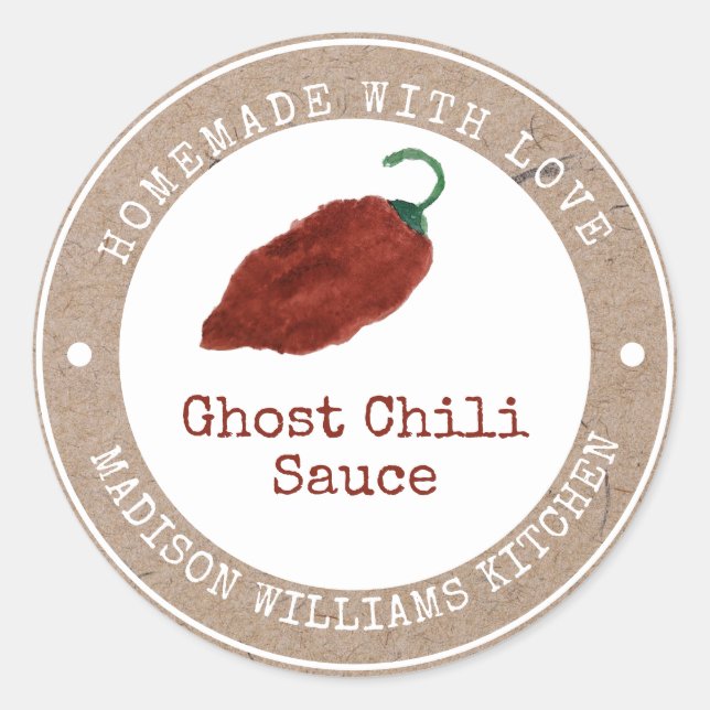 Ghost Chili Sauce Label | Eigenart | Roter Chili Runder Aufkleber (Vorderseite)