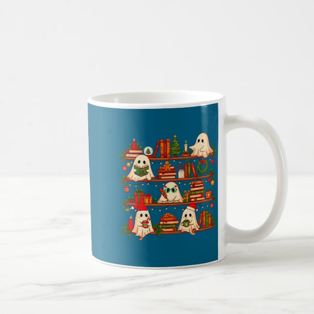 Ghost Christmas Hat Reading Book Bookshelf Lover L Kaffeetasse (Rechts)