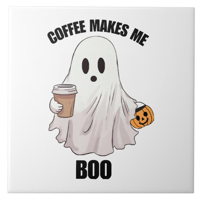 Ghost Coffee Halloween Funny Fliese (Vorderseite)