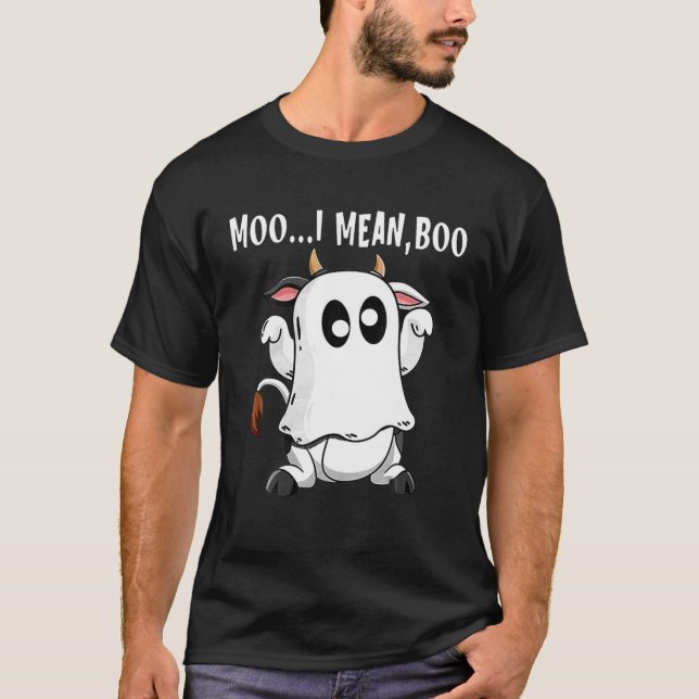 Ghost Cow Moo I Gemein Boo Funny Pumpkin Bauer Hal T-Shirt (Vorderseite)