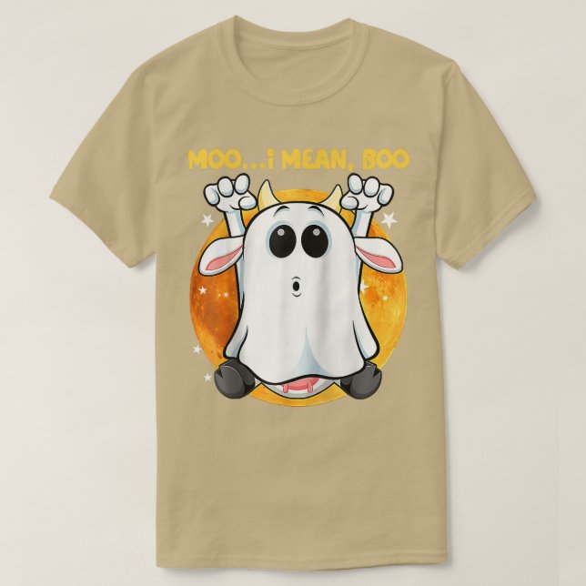 Ghost Cow Moo I Mean Boo Pumpkin Moon Halloween Co T-Shirt (Design vorne)