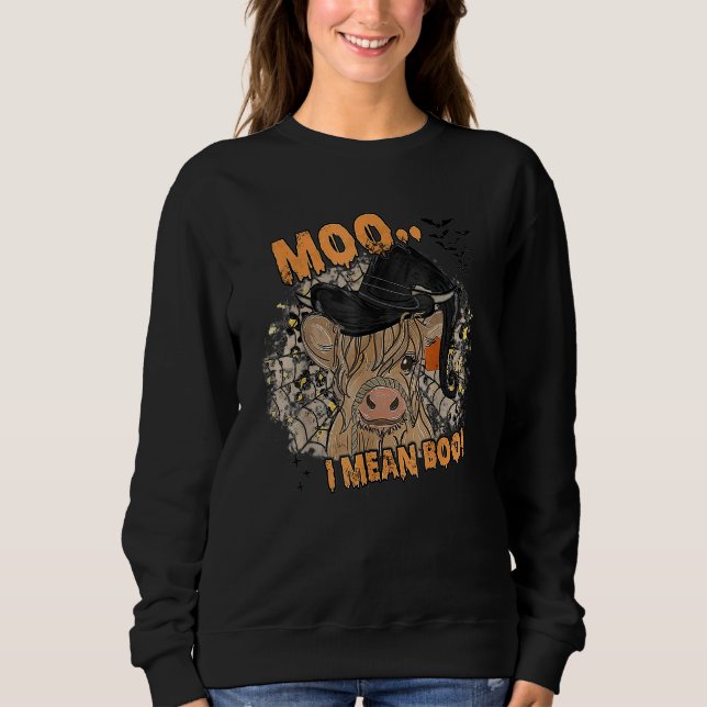 Ghost Cow Moo I Mean Boo Pumpkin Moon Halloween Sweatshirt (Vorderseite)