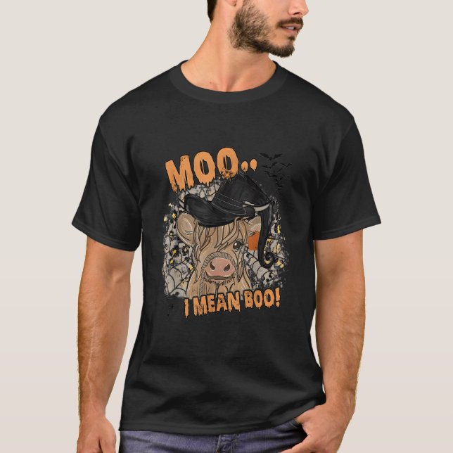 Ghost Cow Moo I Mean Boo Pumpkin Moon Halloween T-Shirt (Vorderseite)