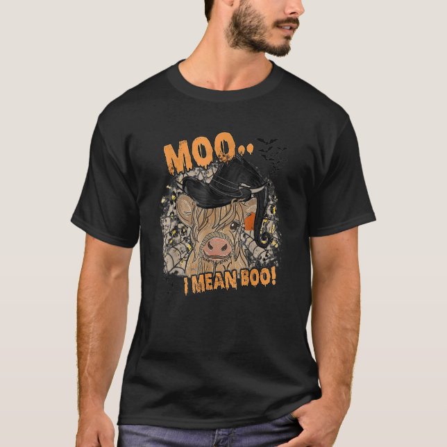 Ghost Cow Moo I Mean Boo Pumpkin Moon Halloween T-Shirt (Vorderseite)