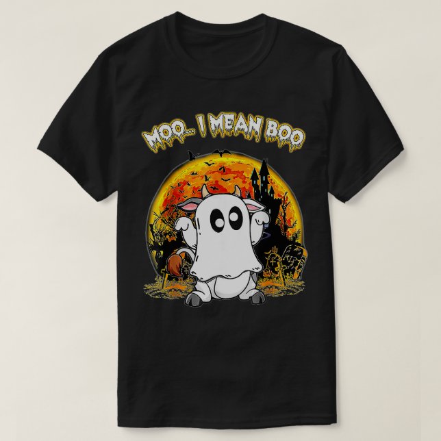 Ghost Cow Say Moo I Gemein Boo Pumpkin Moon Funny  T-Shirt (Design vorne)