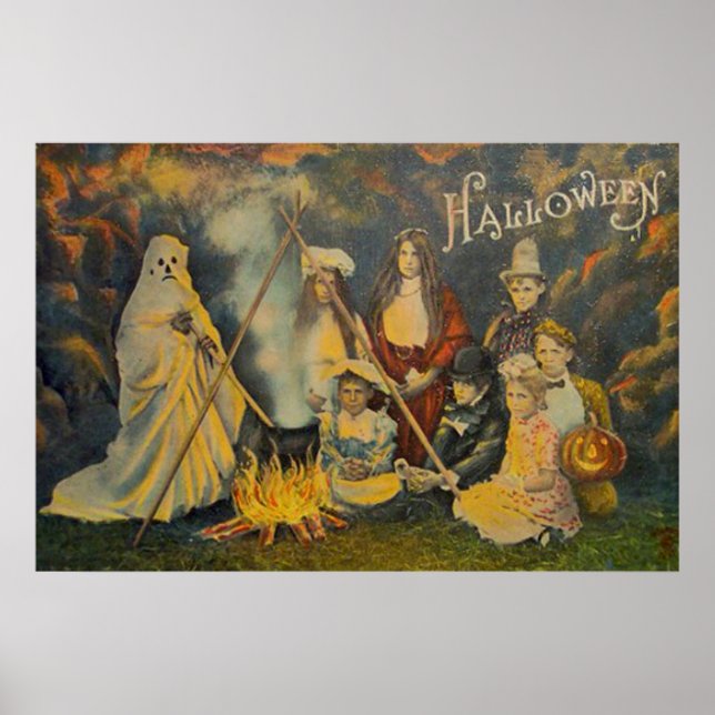 Ghost Cowboy Costume Kürbislaterne Pumpkin Poster (Vorne)