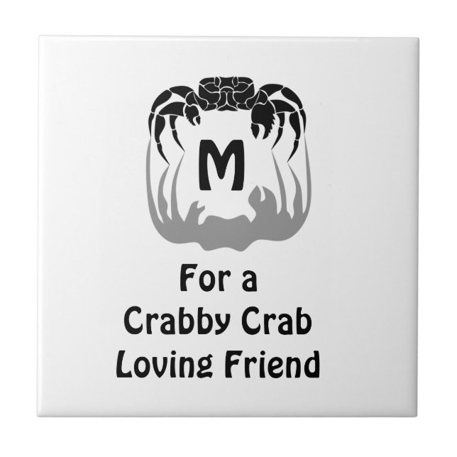 Ghost Crab Silhouette Casting a Shadow Monogram Fliese (Vorderseite)