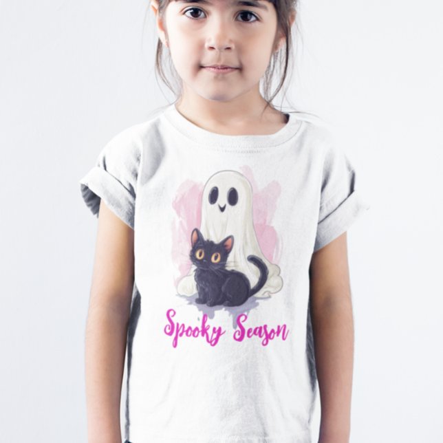 Ghost Cute Black Cat Pink Spooky Season T-Shirt (Von Creator hochgeladen)