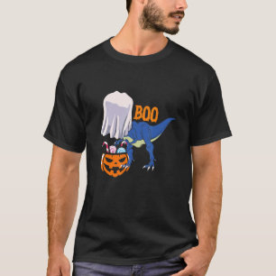 Ghost Dinosaur Rex Boo Halloween Boys Men Pumpkin T-Shirt