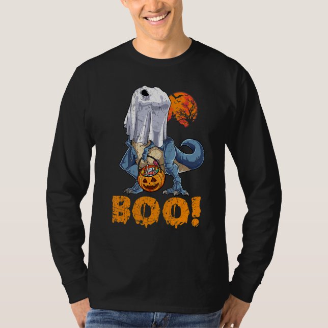 Ghost Dinosaur T rex Funny Boo Halloween Boys Men  T-Shirt (Vorderseite)