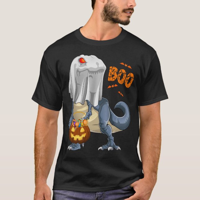 Ghost Dinosaur T rex Funny Boo Halloween Pumpkin T-Shirt (Vorderseite)
