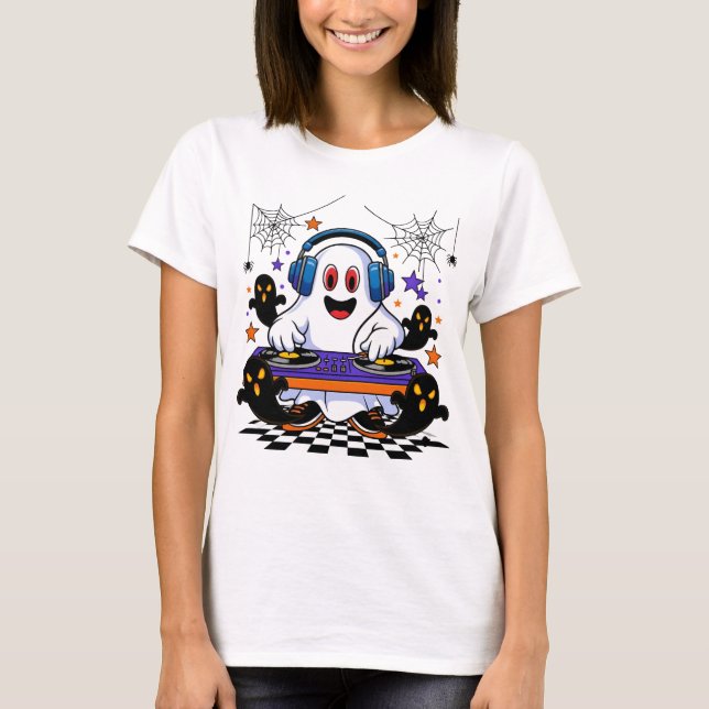 Ghost DJ Halloween-Party Design T-Shirt (Vorderseite)