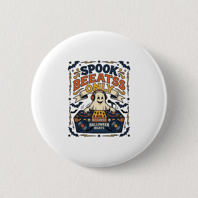 Ghost DJ Spooky Beats Vintage Gravur Halloween  Button (Vorderseite)