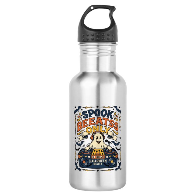 Ghost DJ Spooky Beats Vintage Gravur Halloween  Edelstahlflasche (Vorderseite)