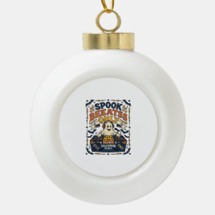 Ghost DJ Spooky Beats Vintage Gravur Halloween Keramik Kugel-Ornament