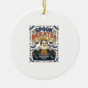 Ghost DJ Spooky Beats Vintage Gravur Halloween Keramik Ornament