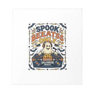 Ghost DJ Spooky Beats Vintage Gravur Halloween  Notizblock