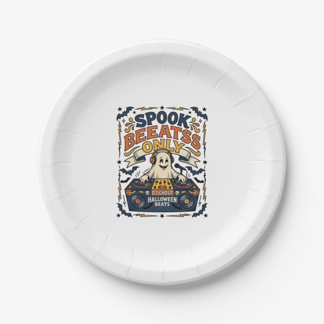 Ghost DJ Spooky Beats Vintage Gravur Halloween  Pappteller (Vorderseite)