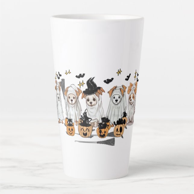 Ghost Dog Black Cat Pumpkin Halloween-Latte-Tasse Milchtasse (Vorderseite)