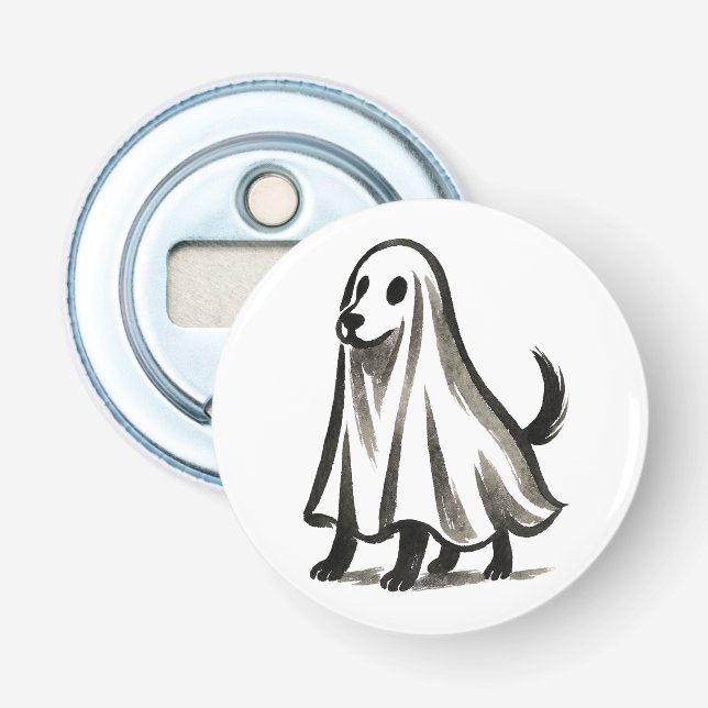 Ghost Dog in Costume – Halloween Ink Style on Flaschenöffner (Vorderseite)
