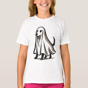 Ghost Dog in Kostüm – Halloween-Tinte-Stil auf T-Shirt