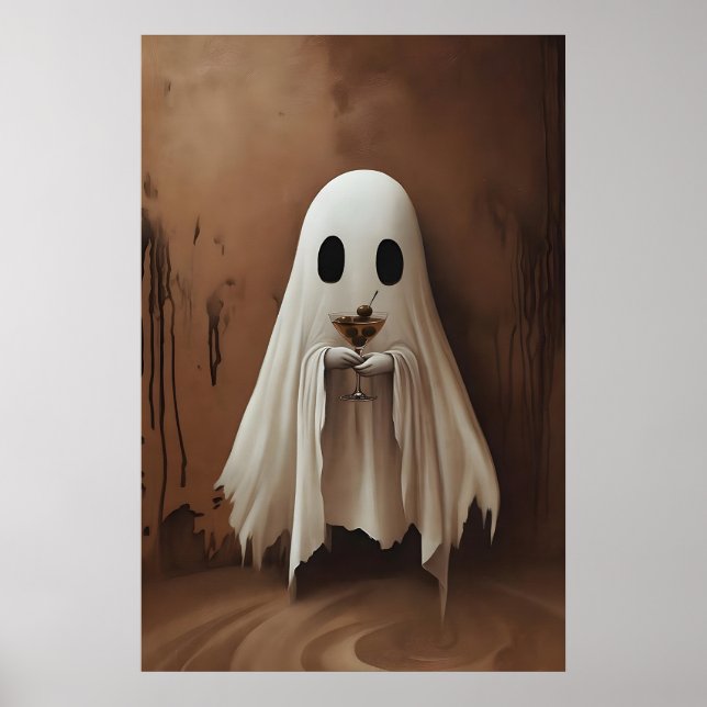 Ghost Drinking Cocktail Dirty Martini Olives Poster (Vorne)
