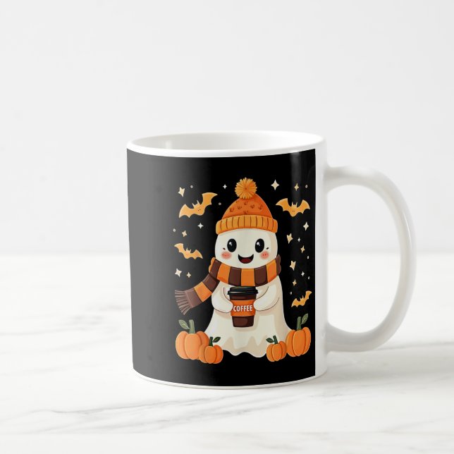 Ghost Drinking Coffee Halloween Cute Ghost Ice Cof Kaffeetasse (Rechts)