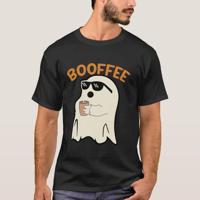 Ghost Drinking Coffee Lover Funny Booffee Hallowee T-Shirt (Vorderseite)