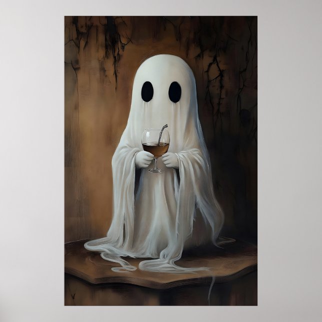 Ghost Drinking Wine Cocktail Print, Ghost Bar Poster (Vorne)